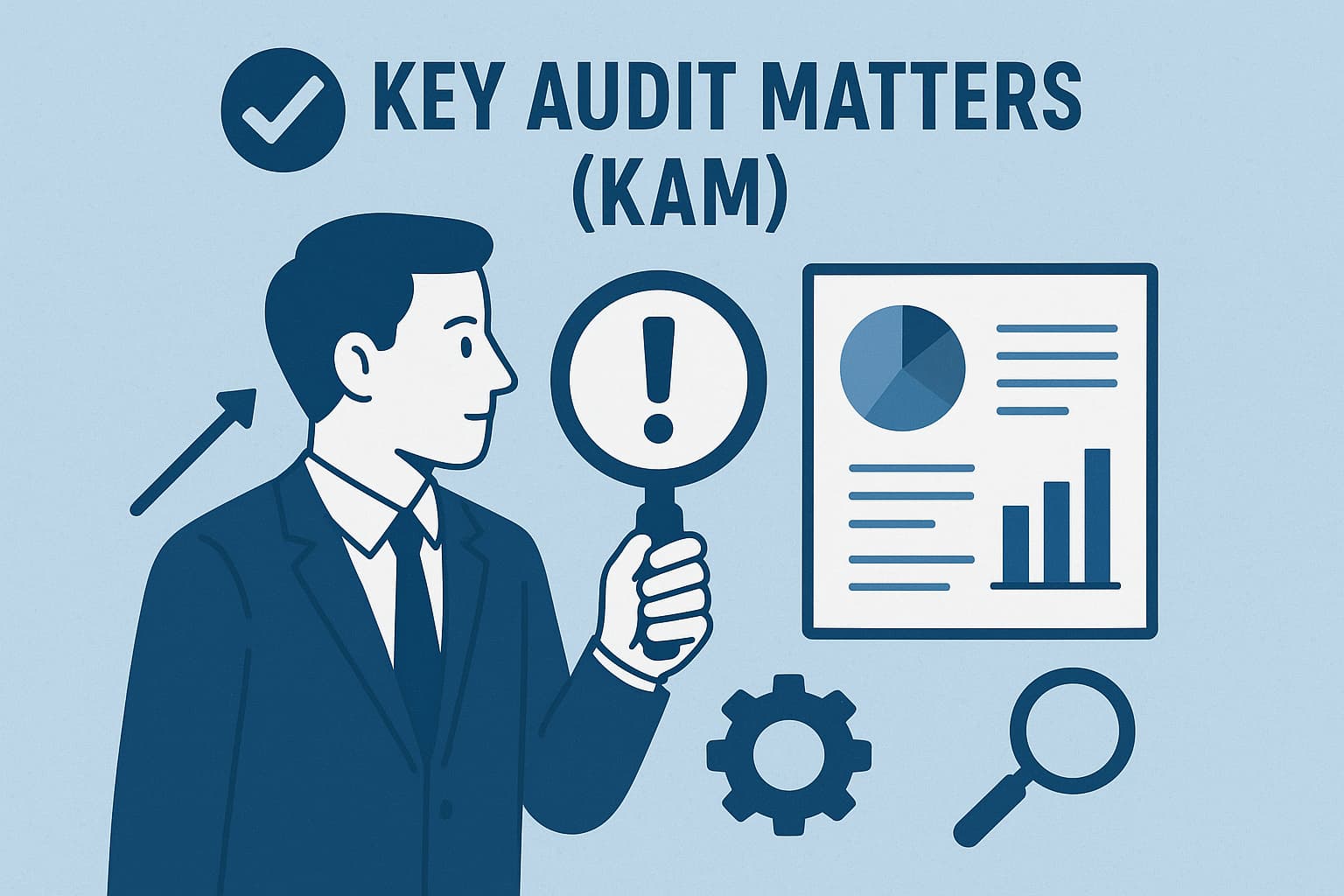 KAM به عنوان پنجره‌ای به قضاوت حسابرس (نمایش یک پنجره شفاف یا ذره‌بین که از گزارش استاندارد عبور کرده و پیچیدگی‌های داخلی حسابرسی را نشان می‌دهد)