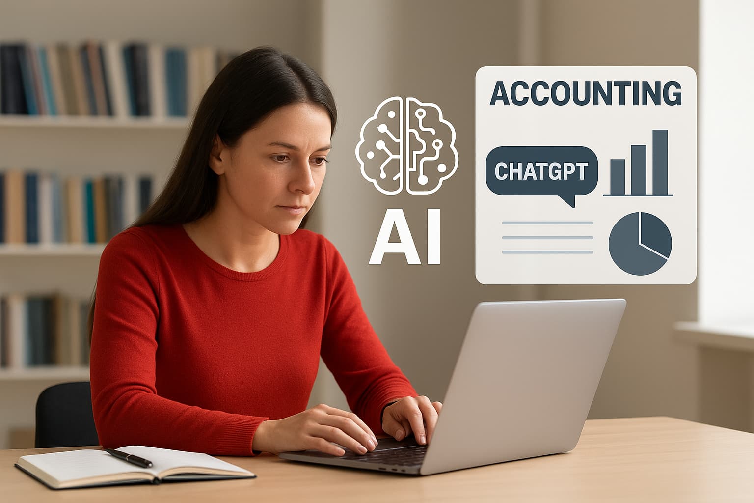 یک دانشجو با هوش مصنوعی در حال تعامل برای یادگیری مفاهیم حسابداری پیچیده